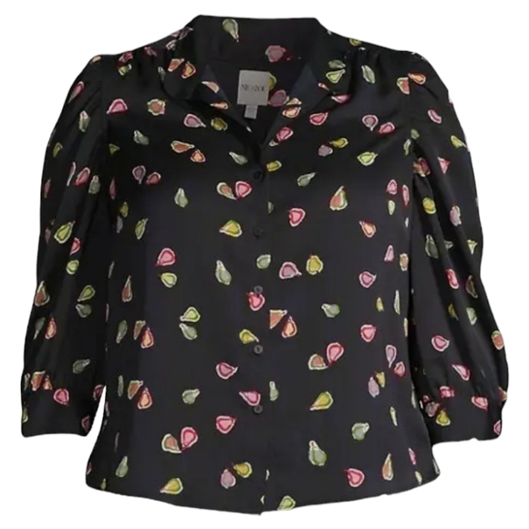 NIC+ZOE Party Pears Printed Button Up Shirt Plus Size Black Multi 3/4 Sleeve - Picture 4 of 13
